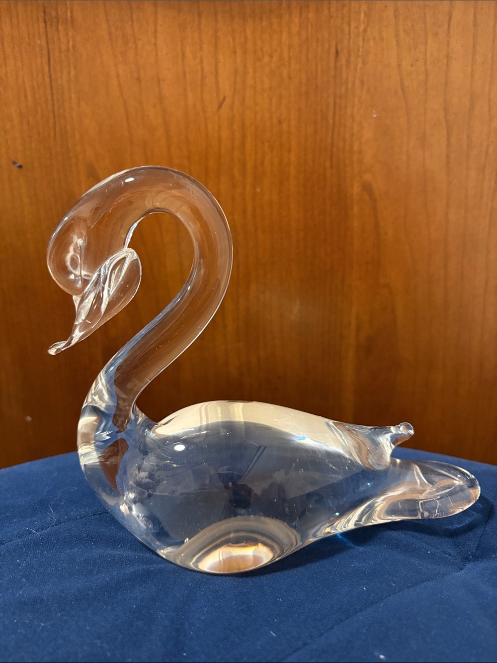Vintage Murano Bell Glass Clear Crystal Swan Figurine 24k Gold Sacca Serenella